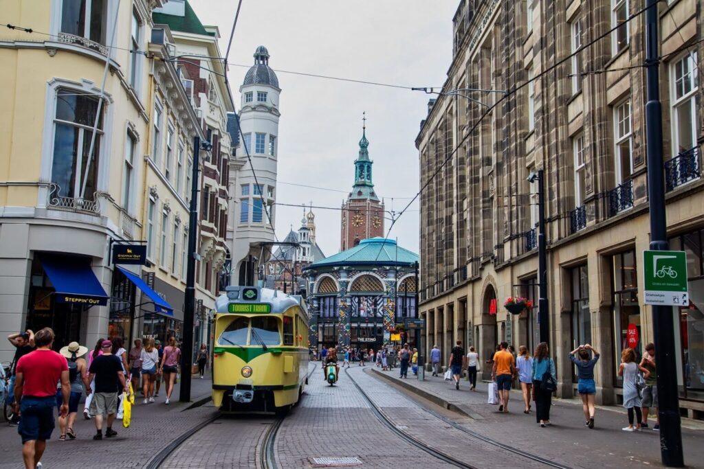 Classic tram riding in the center The Hague