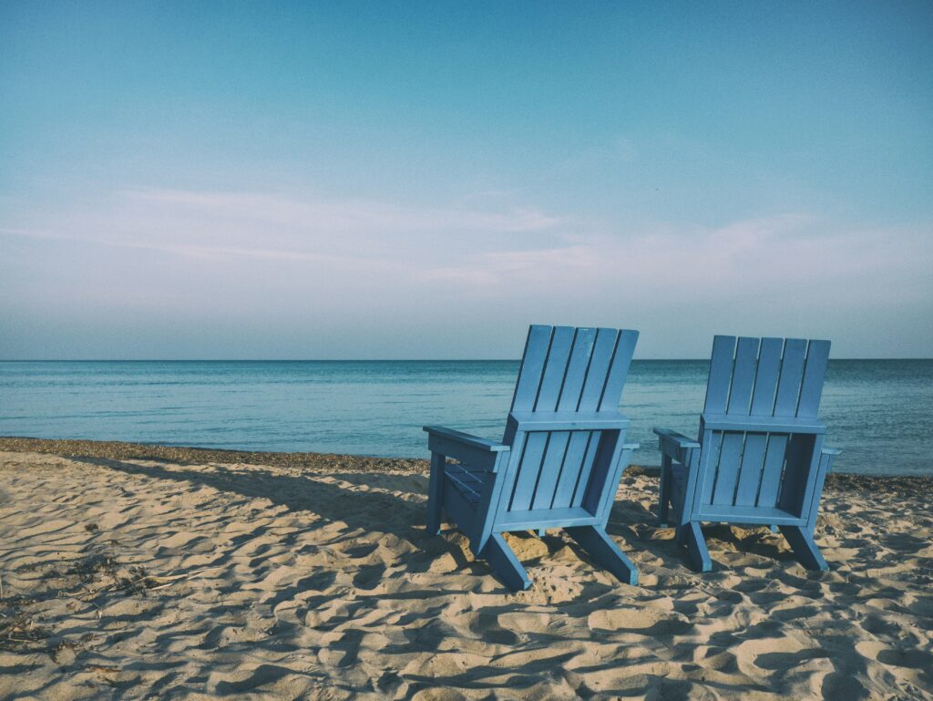 Blue chairs at the beach in The Hague