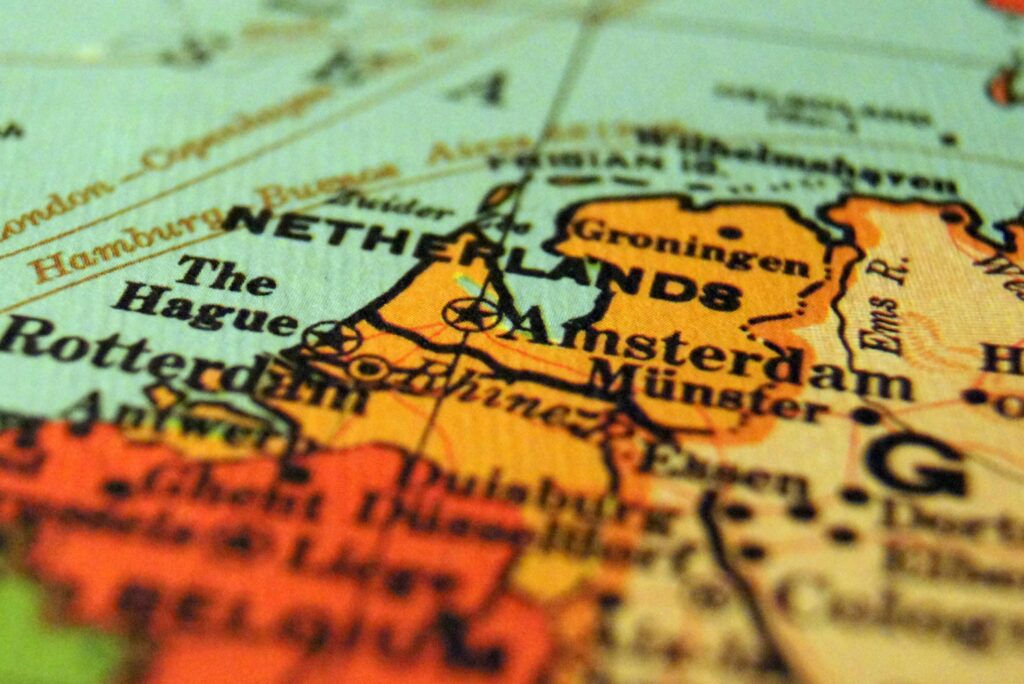 Old map of The Netherlands with visible The Hague