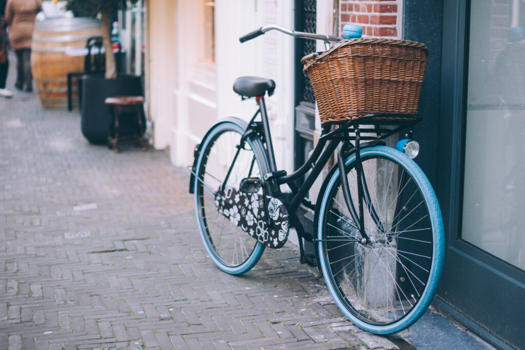 City bike with blue tires in The Hague